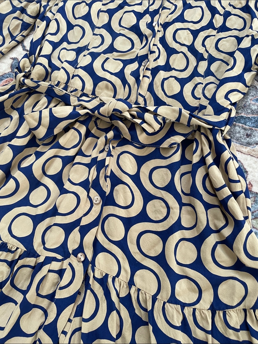 Belted Navy and Cream Button-Front Shirt Dress - Picture 3 of 5